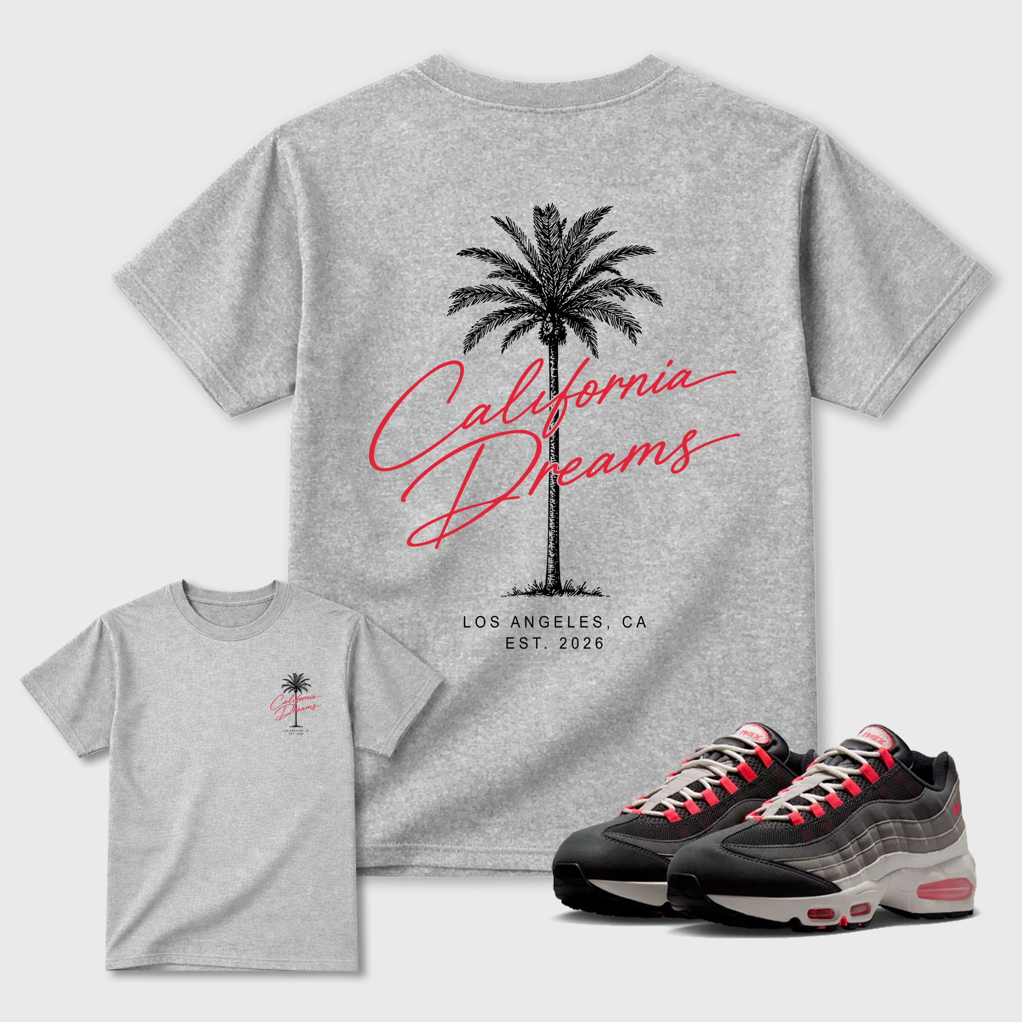 California Dreams Graphic T-Shirt featuring original streetwear artwork designed to match the . Heather Grey Graphic T-Shirt.
