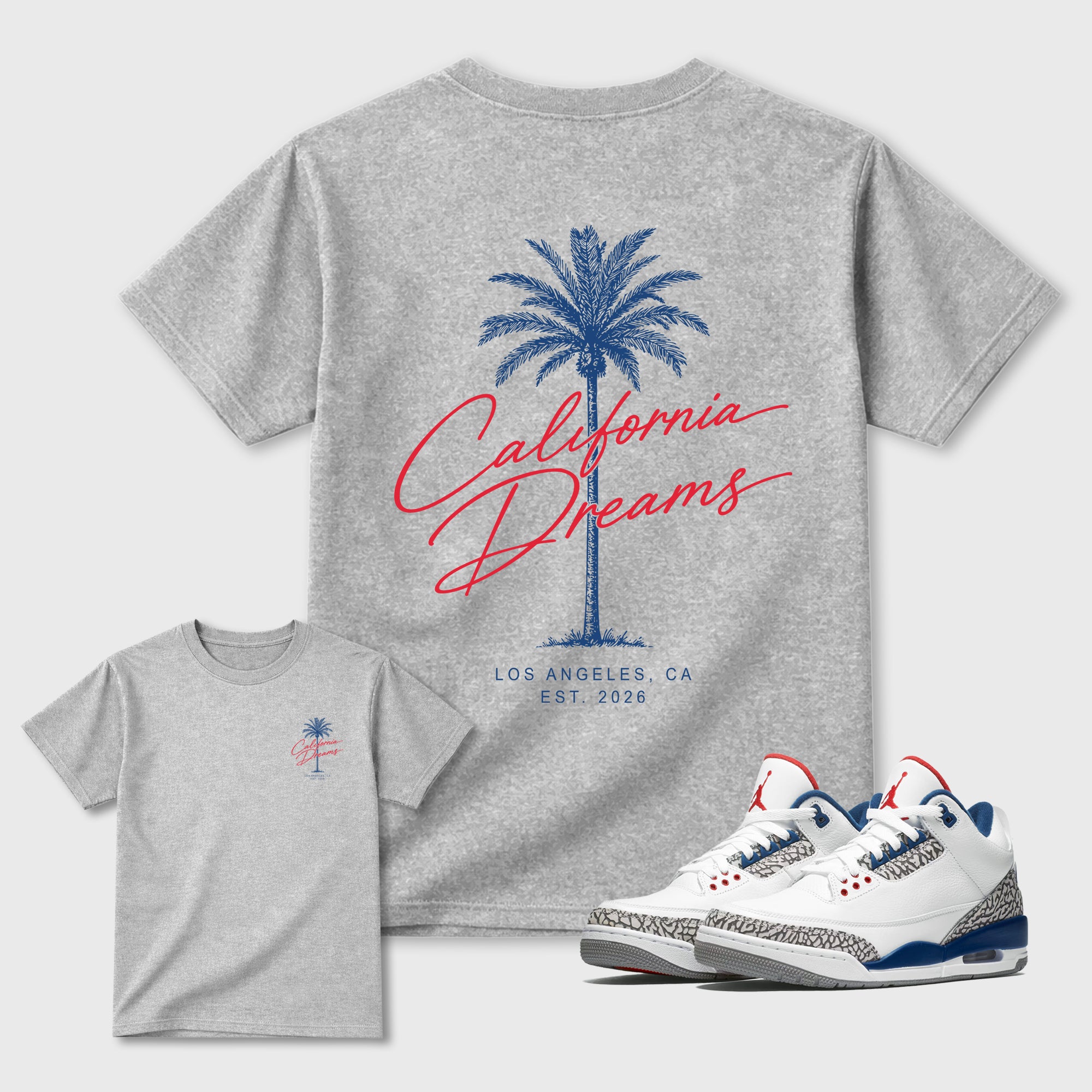 California Dreams Graphic T-Shirt featuring original streetwear artwork designed to match the . Heather Grey Graphic T-Shirt.