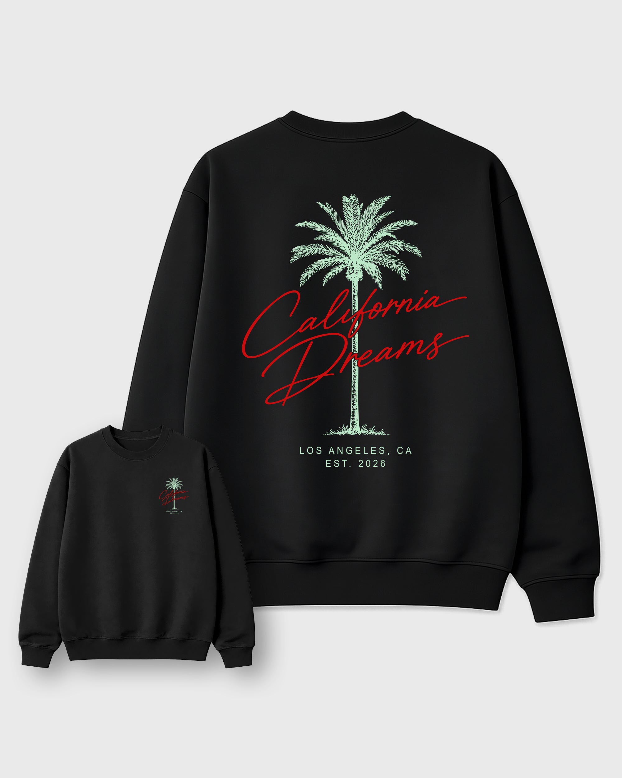 California Dreams Black Graphic Sweatshirt - 2, featuring original SNRT artwork created to pair with Air Jordan 5 Halloween sneakers and everyday streetwear styling.