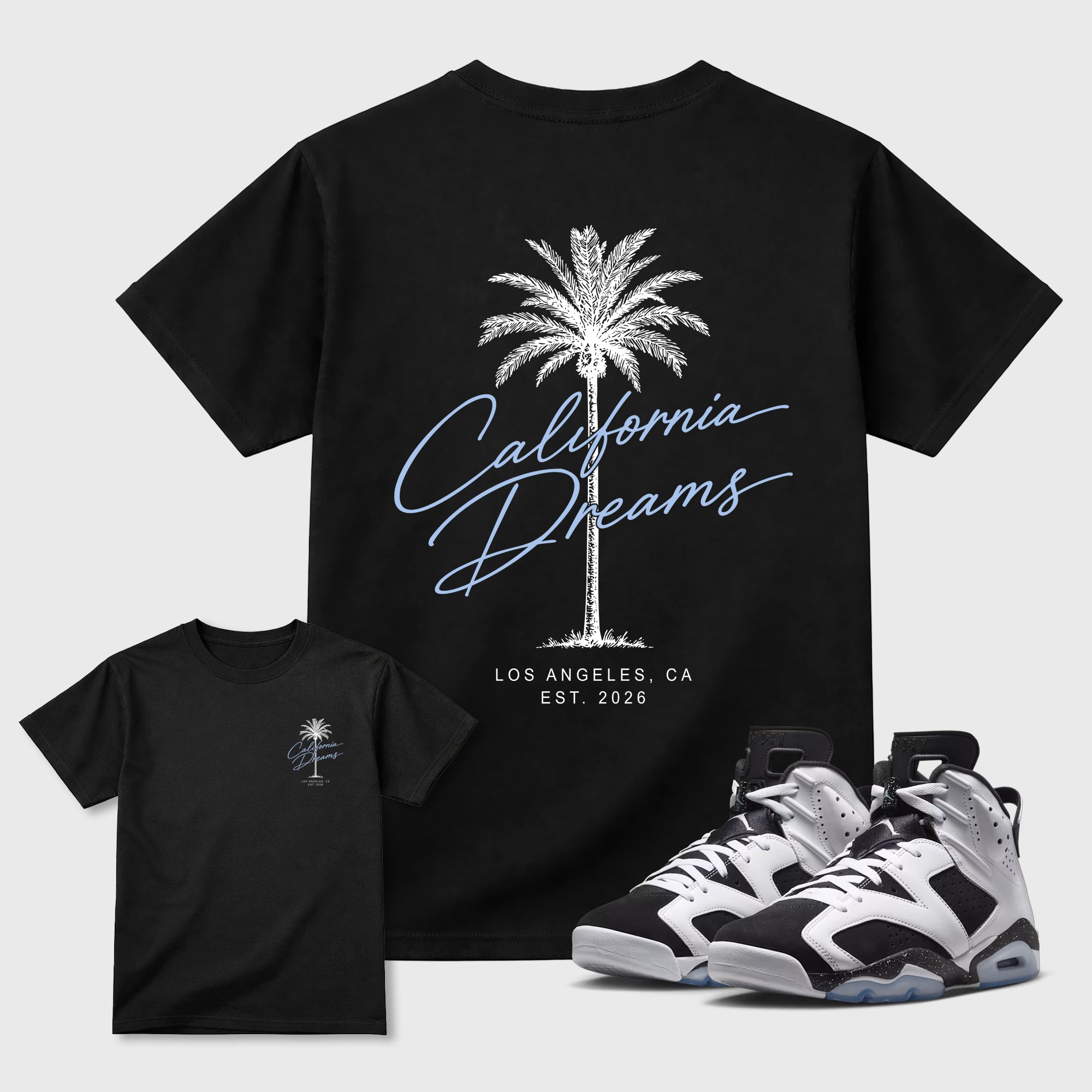 California Dreams Graphic T-Shirt featuring original streetwear artwork designed to match the . Black Graphic T-Shirt.