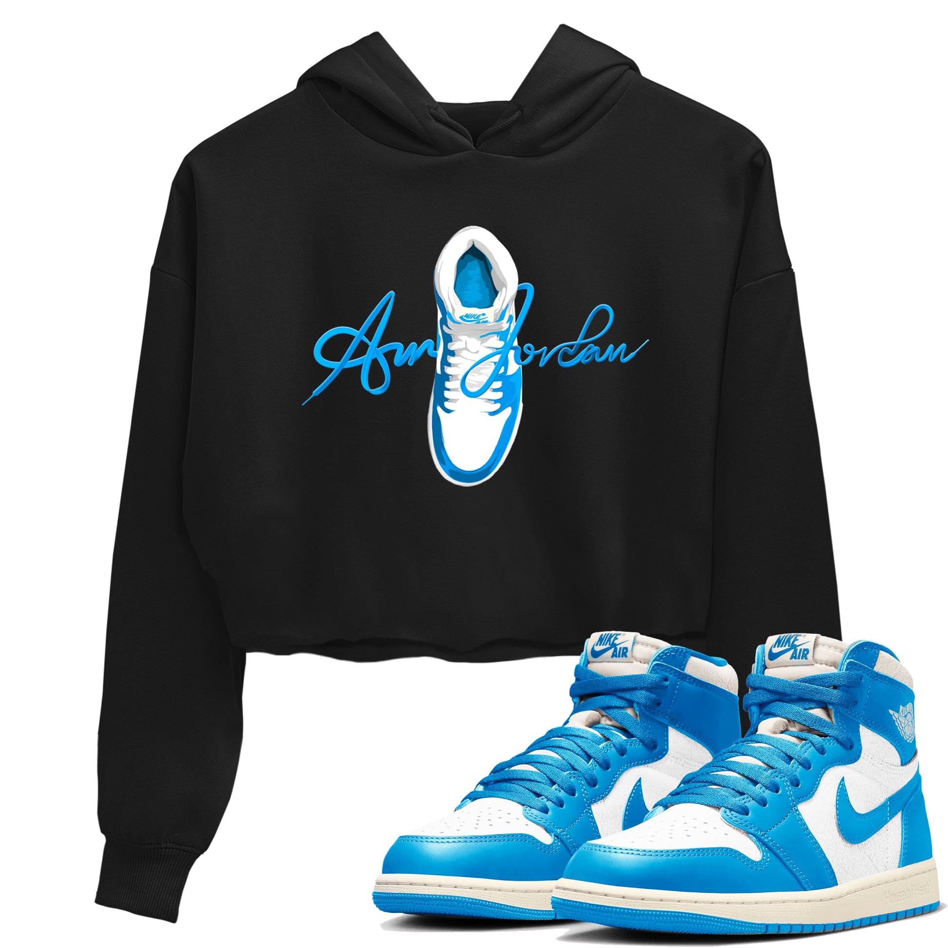 1s High OG UNC Reimagined shirts to match jordans Caligraphy Shoe Lace graphic tees Air Jordan 1 UNC Reimagined match shoes to clothes SNRT Sneaker Tees unisex cotton Black 1 crop tee