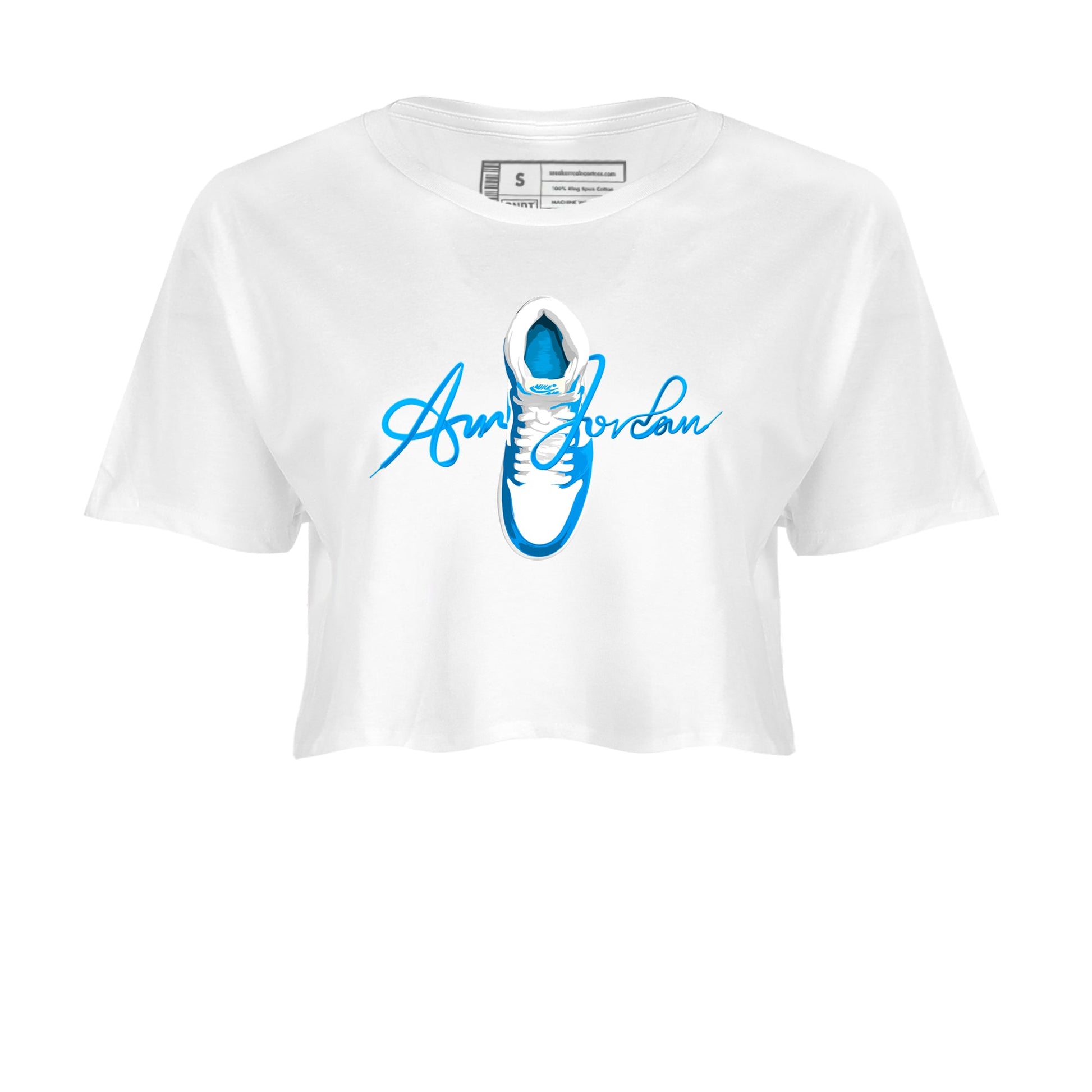 1s High OG UNC Reimagined shirts to match jordans Caligraphy Shoe Lace graphic tees Air Jordan 1 UNC Reimagined match shoes to clothes SNRT Sneaker Tees unisex cotton White 2 crop tee