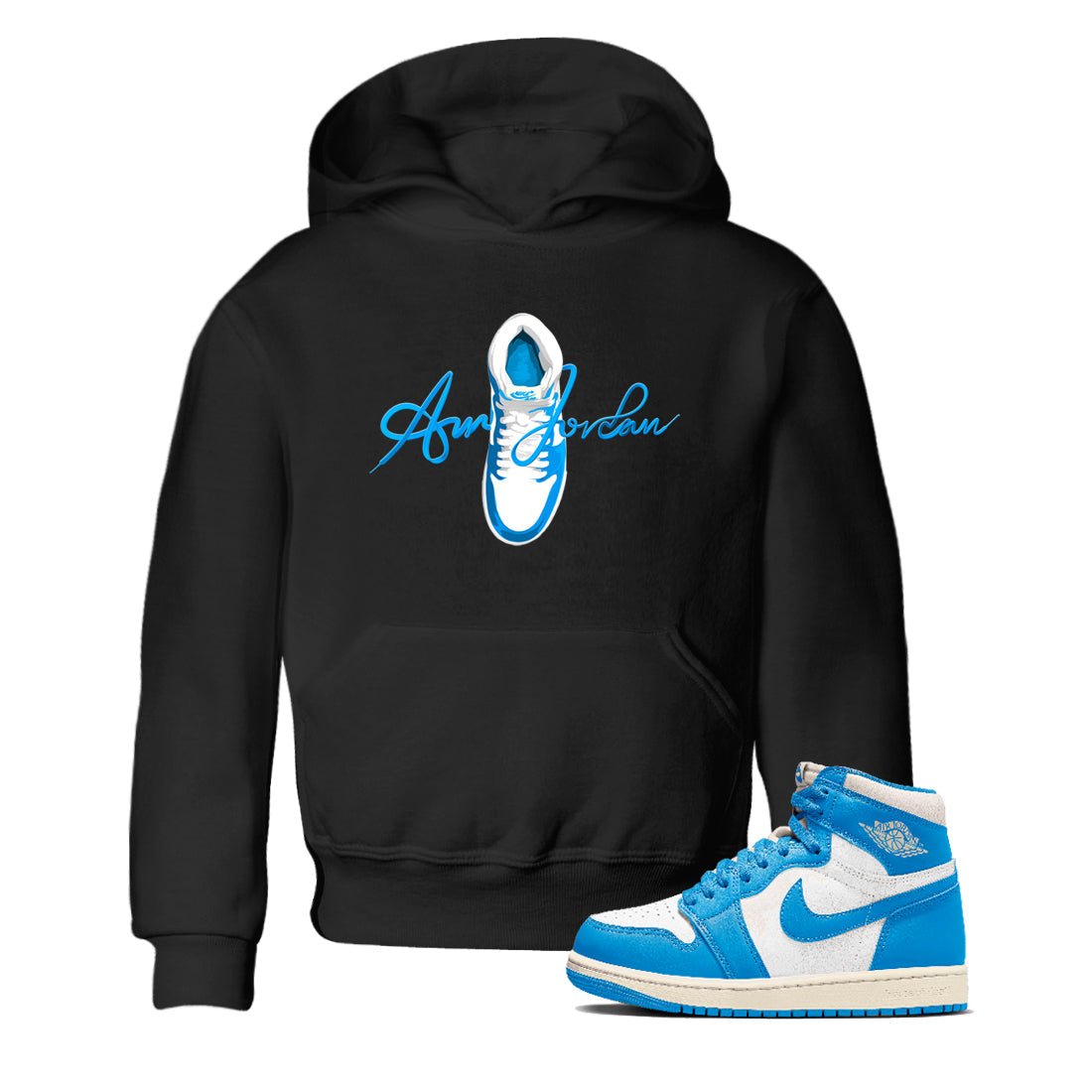 1s High OG UNC Reimagined shirts to match jordans Caligraphy Shoe Lace graphic tees Air Jordan 1 UNC Reimagined match shoes to clothes SNRT Sneaker Tees Youth Baby Black 1 tee