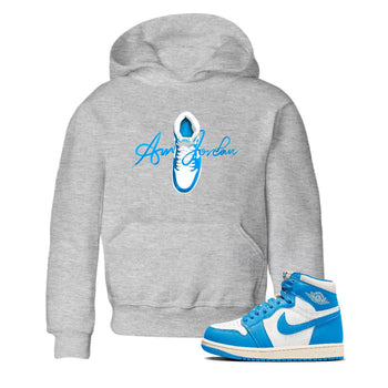 1s High OG UNC Reimagined shirts to match jordans Caligraphy Shoe Lace graphic tees Air Jordan 1 UNC Reimagined match shoes to clothes SNRT Sneaker Tees Youth Baby Heather Grey 1 tee
