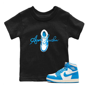 1s High OG UNC Reimagined shirts to match jordans Caligraphy Shoe Lace graphic tees Air Jordan 1 UNC Reimagined match shoes to clothes SNRT Sneaker Tees Youth Baby Black 1 tee