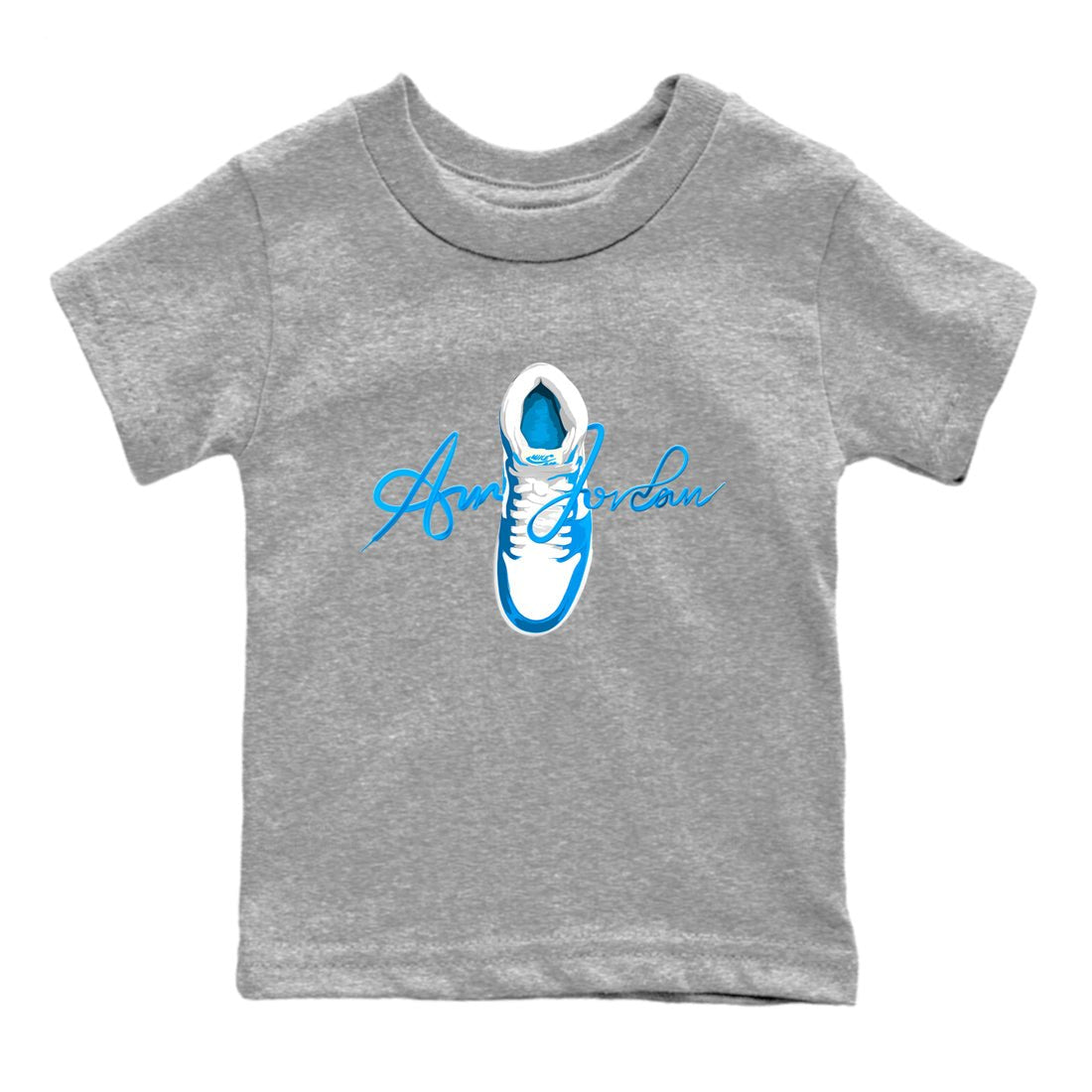1s High OG UNC Reimagined shirts to match jordans Caligraphy Shoe Lace graphic tees Air Jordan 1 UNC Reimagined match shoes to clothes SNRT Sneaker Tees Youth Baby Heather Grey 2 tee