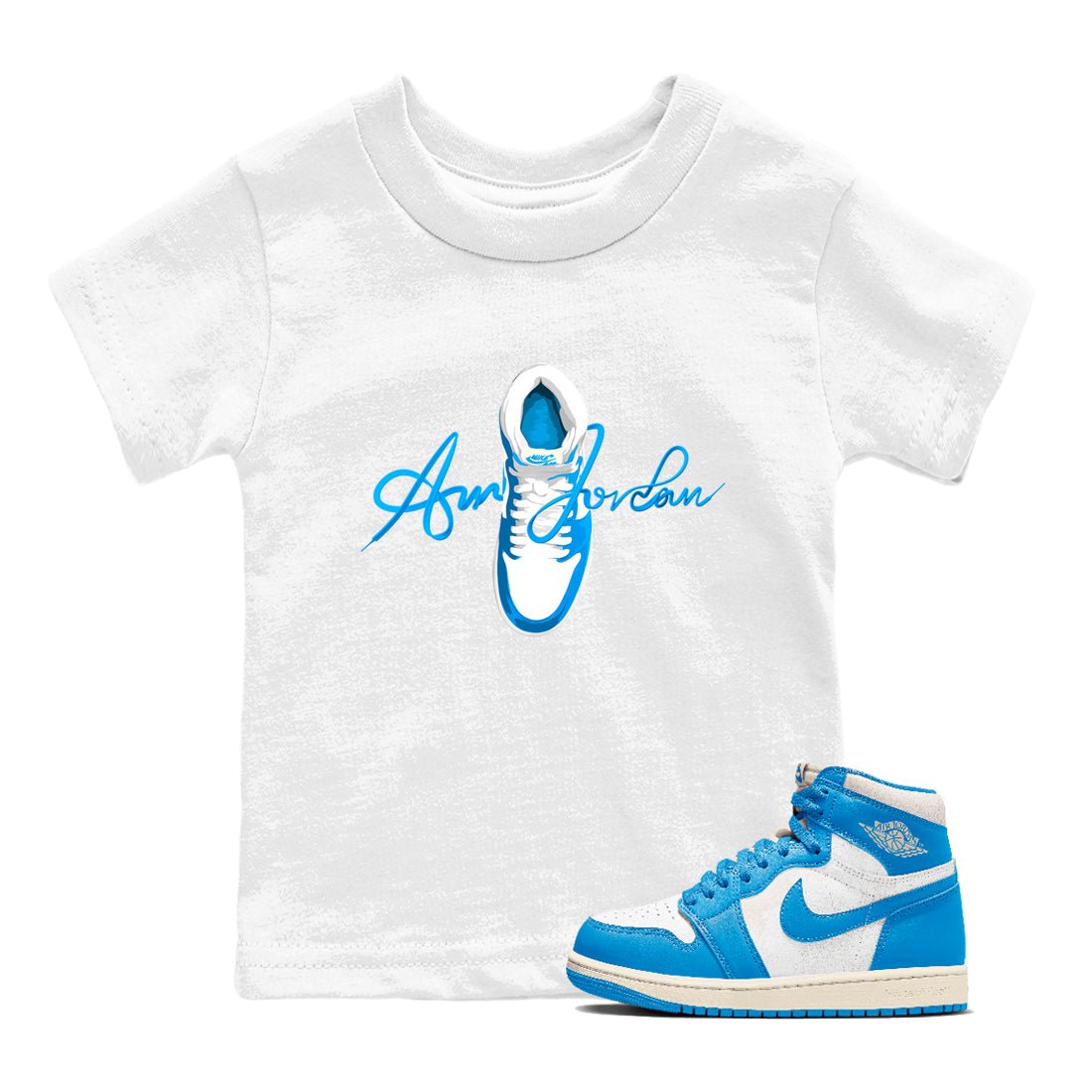 1s High OG UNC Reimagined shirts to match jordans Caligraphy Shoe Lace graphic tees Air Jordan 1 UNC Reimagined match shoes to clothes SNRT Sneaker Tees Youth Baby White 1 tee
