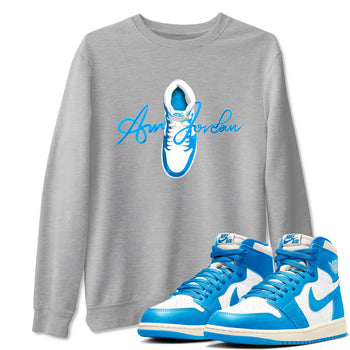 1s High OG UNC Reimagined shirts to match jordans Caligraphy Shoe Lace graphic tees Air Jordan 1 UNC Reimagined match shoes to clothes SNRT Sneaker Tees unisex cotton Heather Grey 1 shirts