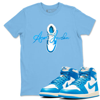 1s High OG UNC Reimagined shirts to match jordans Caligraphy Shoe Lace graphic tees Air Jordan 1 UNC Reimagined match shoes to clothes SNRT Sneaker Tees unisex cotton Carolina Blue 1 shirts
