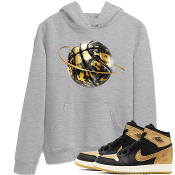1s Black Metallic Gold shirts to match jordans Camo Basketball Planet sneaker match tees Air Jordan 1 Black Metallic Gold SNRT Sneaker Tees streetwear brand Heather Grey 1 unisex cotton tee