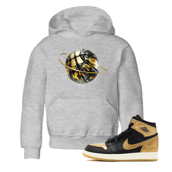 1s Black Metallic Gold shirts to match jordans Camo Basketball Planet sneaker match tees Air Jordan 1 Black Metallic Gold SNRT Sneaker Tees streetwear brand Baby and Youth Heather Grey 1 cotton tee
