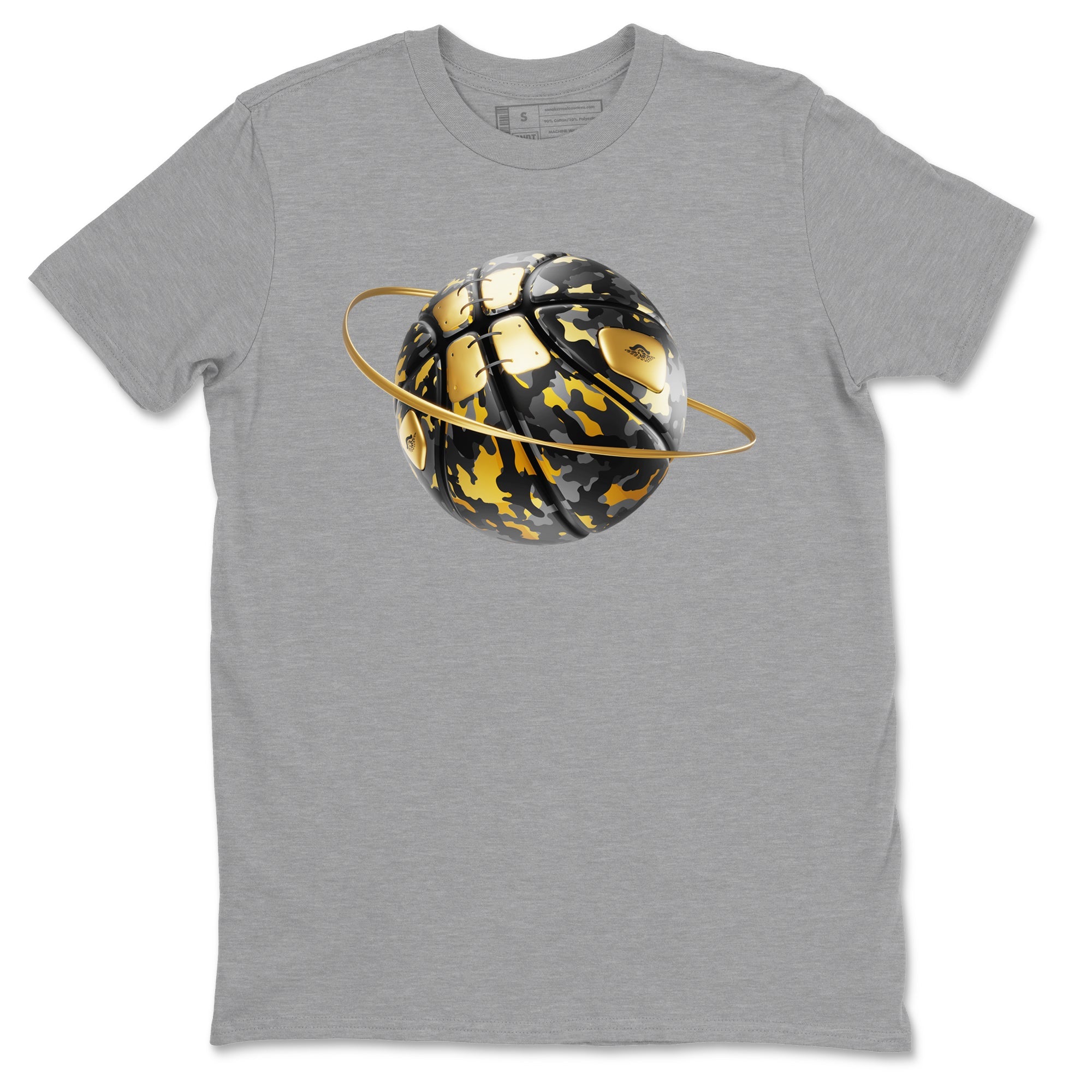 1s Black Metallic Gold shirts to match jordans Camo Basketball Planet sneaker match tees Air Jordan 1 Black Metallic Gold SNRT Sneaker Tees streetwear brand Heather Grey 2 unisex cotton tee