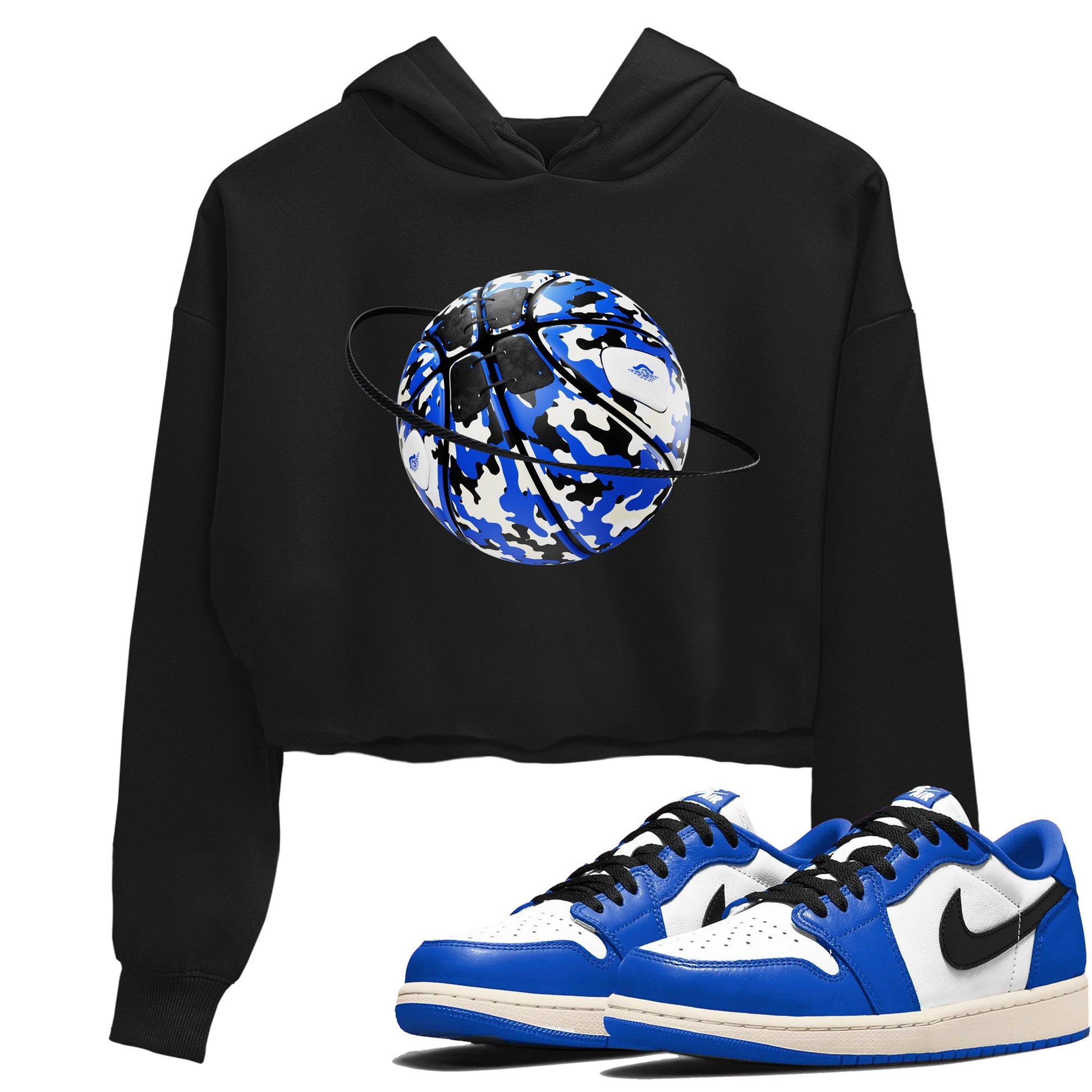 AJ1 Game Royal shirt to match jordans Camo Basketball Planet sneaker tees Air Jordan 1 Game Royal SNRT Sneaker Release Tees Black 1 crop length shirt