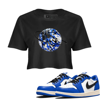 AJ1 Game Royal shirt to match jordans Camo Basketball Planet sneaker tees Air Jordan 1 Game Royal SNRT Sneaker Release Tees Black 1 crop length shirt