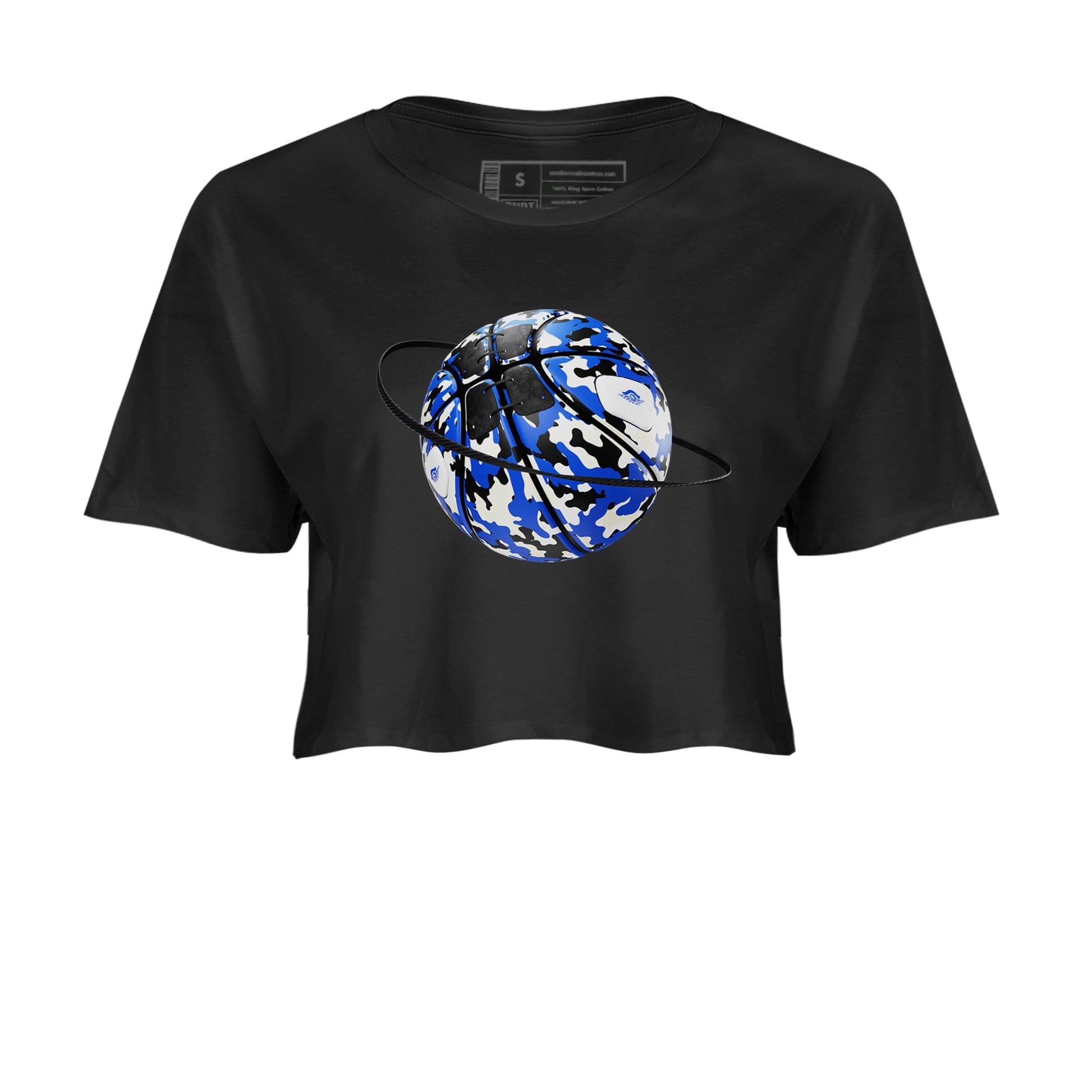 AJ1 Game Royal shirt to match jordans Camo Basketball Planet sneaker tees Air Jordan 1 Game Royal SNRT Sneaker Release Tees Black 2 crop length shirt