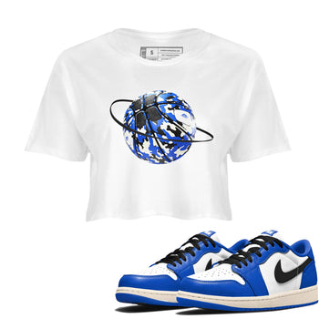 AJ1 Game Royal shirt to match jordans Camo Basketball Planet sneaker tees Air Jordan 1 Game Royal SNRT Sneaker Release Tees White 1 crop length shirt