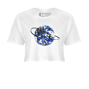 AJ1 Game Royal shirt to match jordans Camo Basketball Planet sneaker tees Air Jordan 1 Game Royal SNRT Sneaker Release Tees White 2 crop length shirt