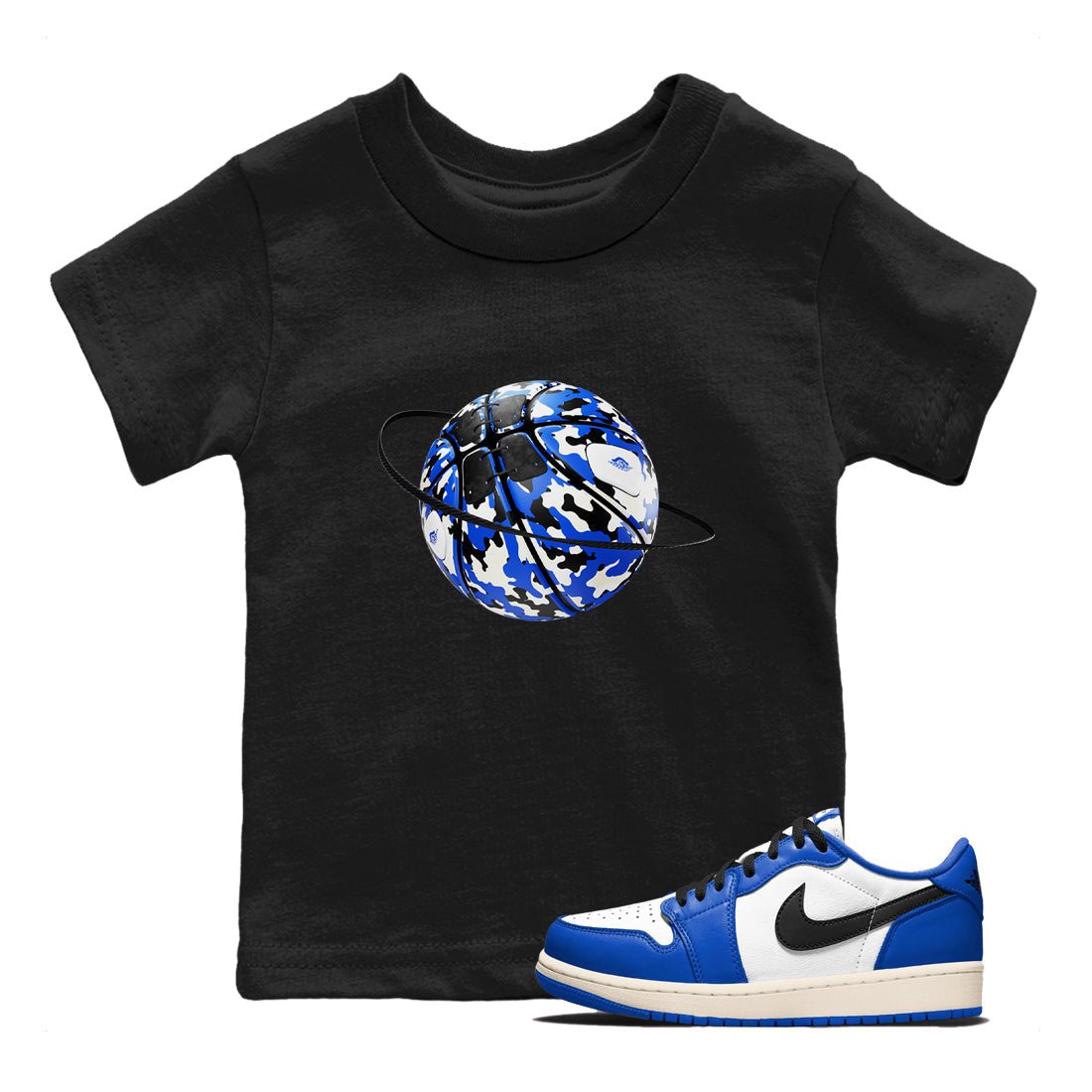 AJ1 Game Royal shirt to match jordans Camo Basketball Planet sneaker tees Air Jordan 1 Game Royal SNRT sneaker release tees baby toddler Black 1 cotton Shirt