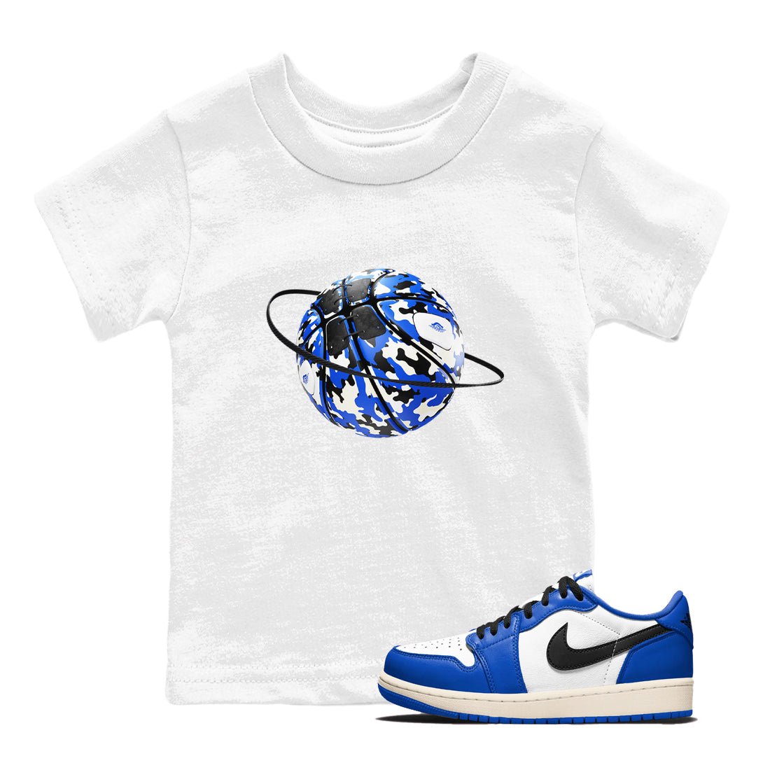 AJ1 Game Royal shirt to match jordans Camo Basketball Planet sneaker tees Air Jordan 1 Game Royal SNRT sneaker release tees baby toddler White 1 cotton Shirt