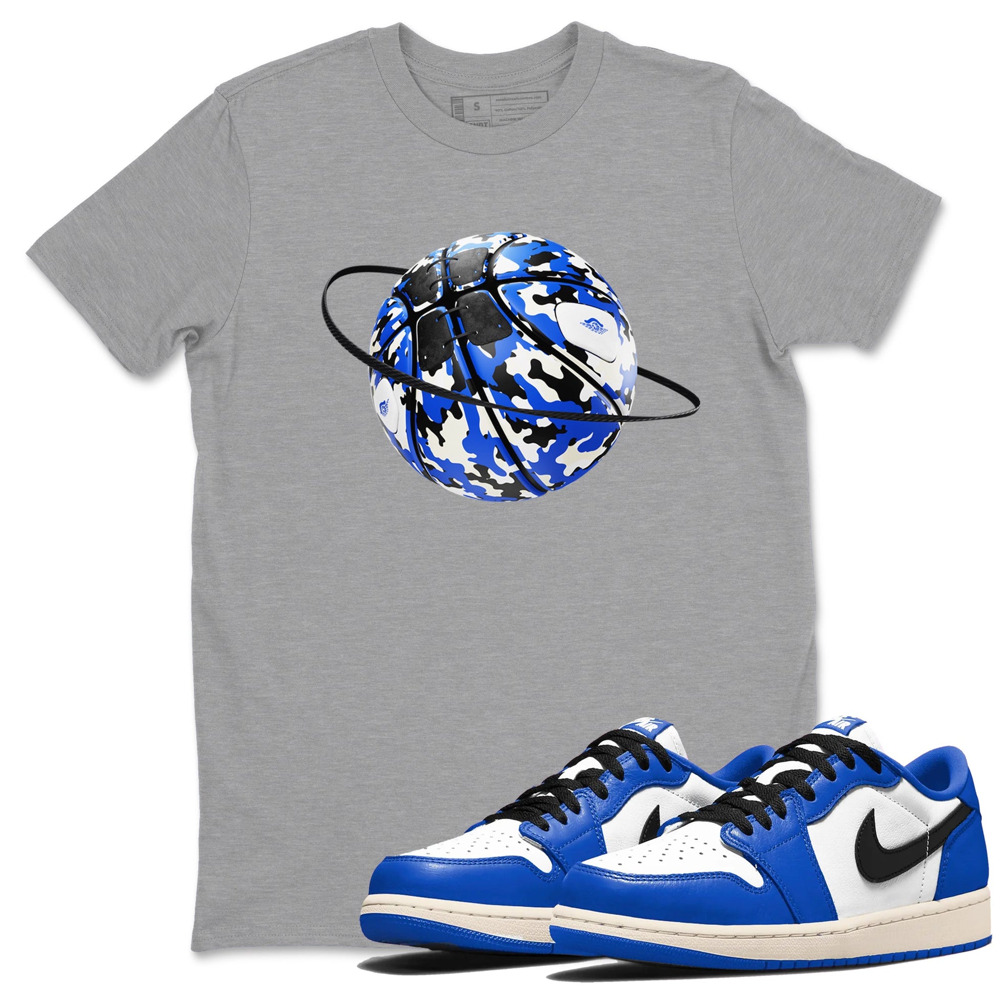 AJ1 Game Royal shirt to match jordans Camo Basketball Planet sneaker tees Air Jordan 1 Game Royal SNRT Sneaker Release Tees unisex cotton Heather Grey 1 crew neck shirt