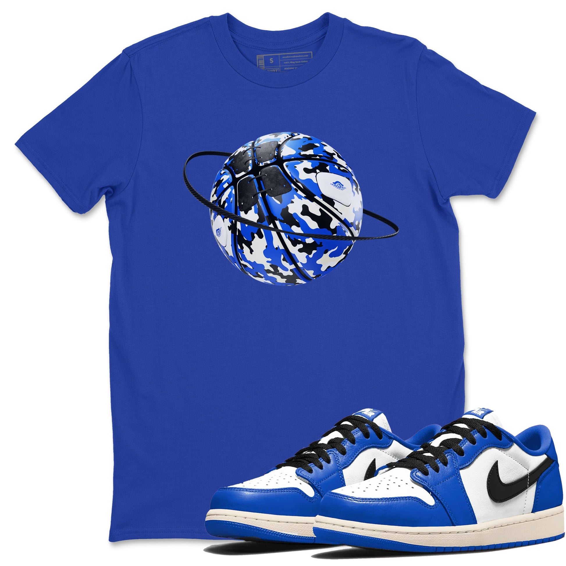 AJ1 Game Royal shirt to match jordans Camo Basketball Planet sneaker tees Air Jordan 1 Game Royal SNRT Sneaker Release Tees unisex cotton Royal Blue 1 crew neck shirt