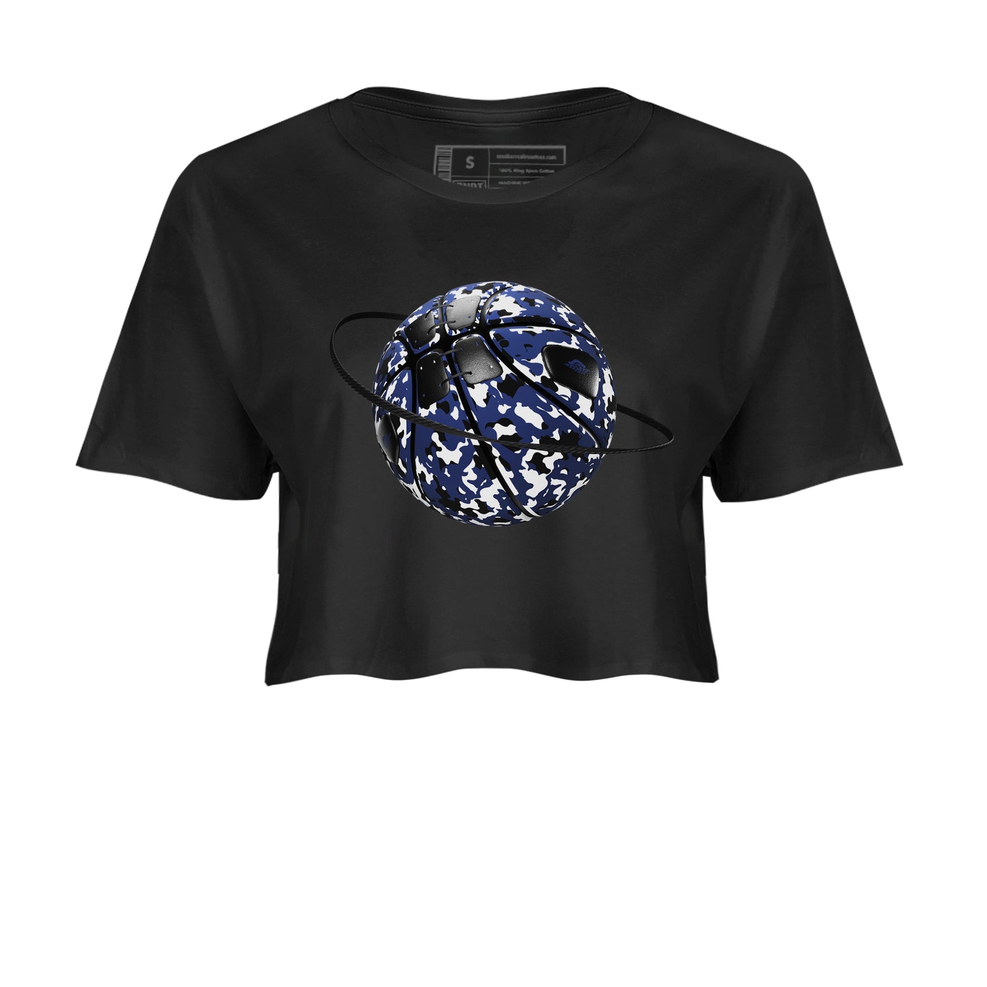 1s Midnight Navy shirts to match jordans Camo Basketball Planet sneaker match tees Air Jordan 1 Midnight Navy match shoes to clothes SNRT Sneaker Tees unisex cotton Black 2 crop tee