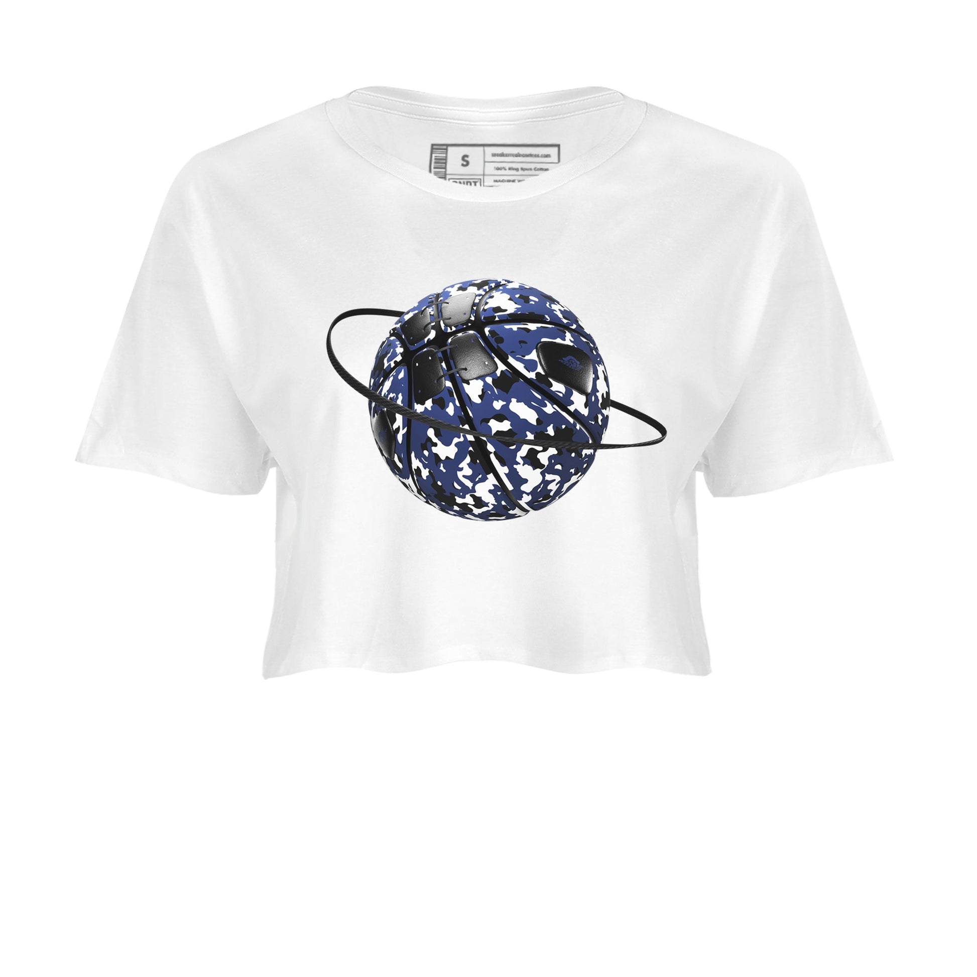 1s Midnight Navy shirts to match jordans Camo Basketball Planet sneaker match tees Air Jordan 1 Midnight Navy match shoes to clothes SNRT Sneaker Tees unisex cotton White 2 crop tee