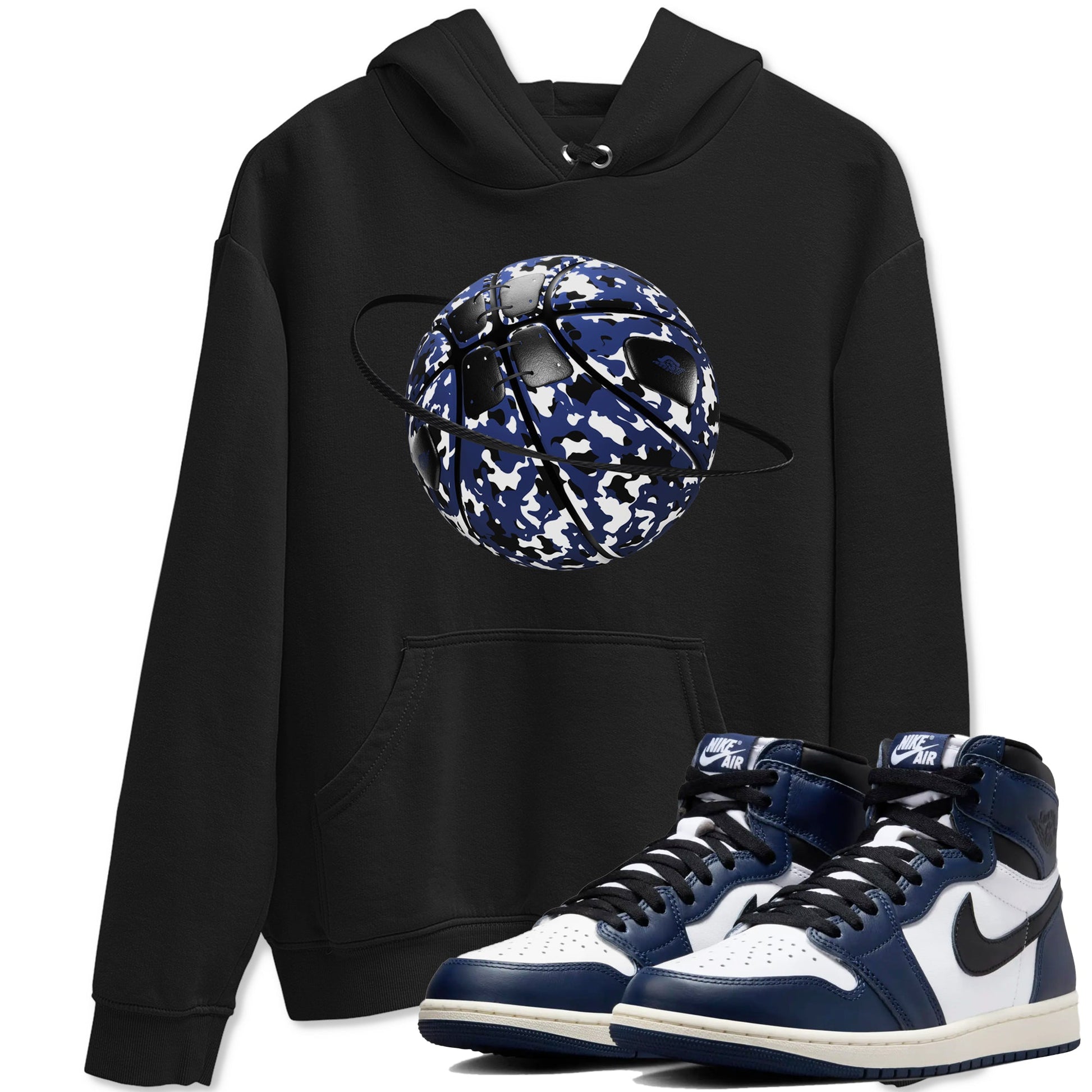 1s Midnight Navy shirts to match jordans Camo Basketball Planet sneaker match tees Air Jordan 1 Midnight Navy match shoes to clothes SNRT Sneaker Tees unisex cotton Black 1 shirts