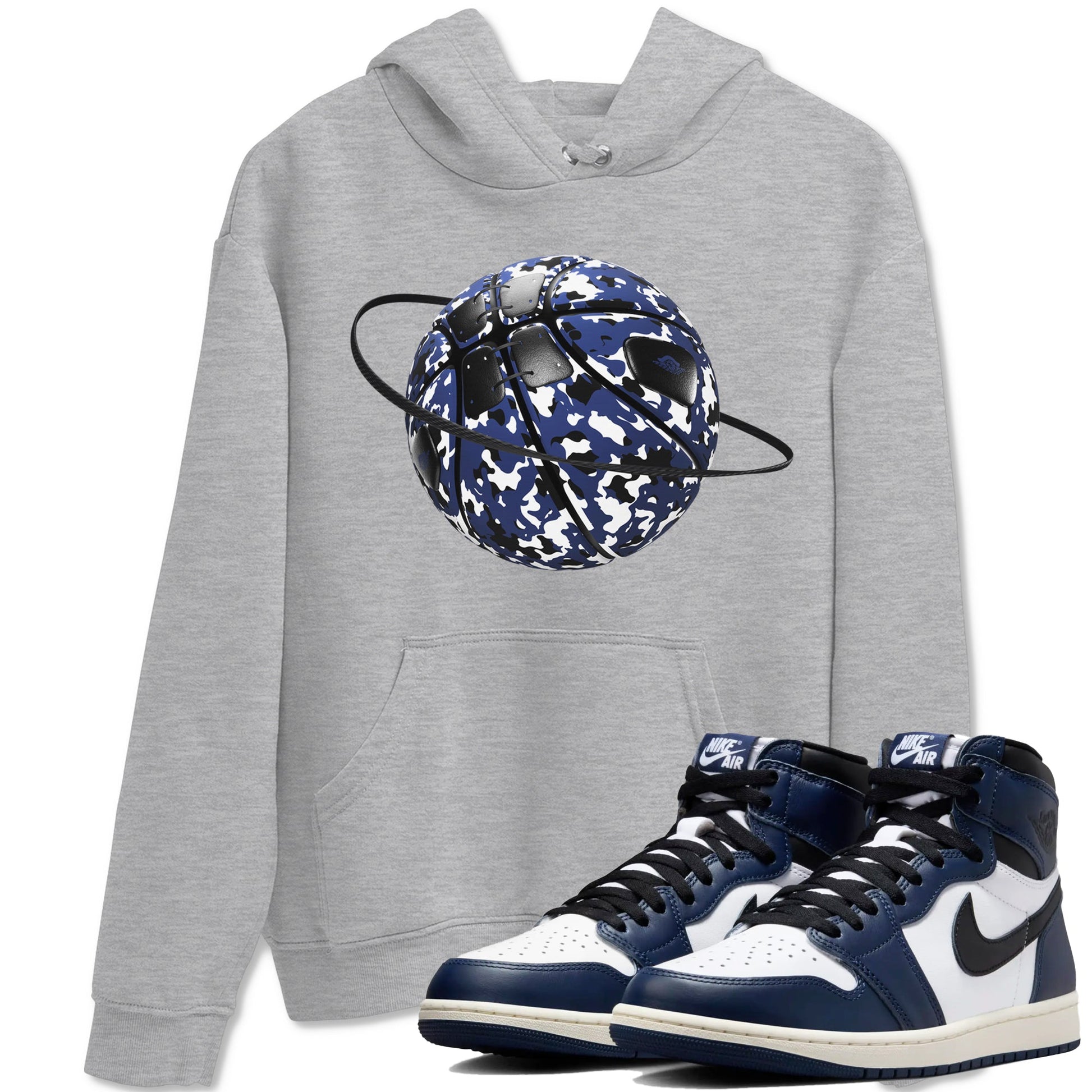 1s Midnight Navy shirts to match jordans Camo Basketball Planet sneaker match tees Air Jordan 1 Midnight Navy match shoes to clothes SNRT Sneaker Tees unisex cotton Heather Grey 1 shirts