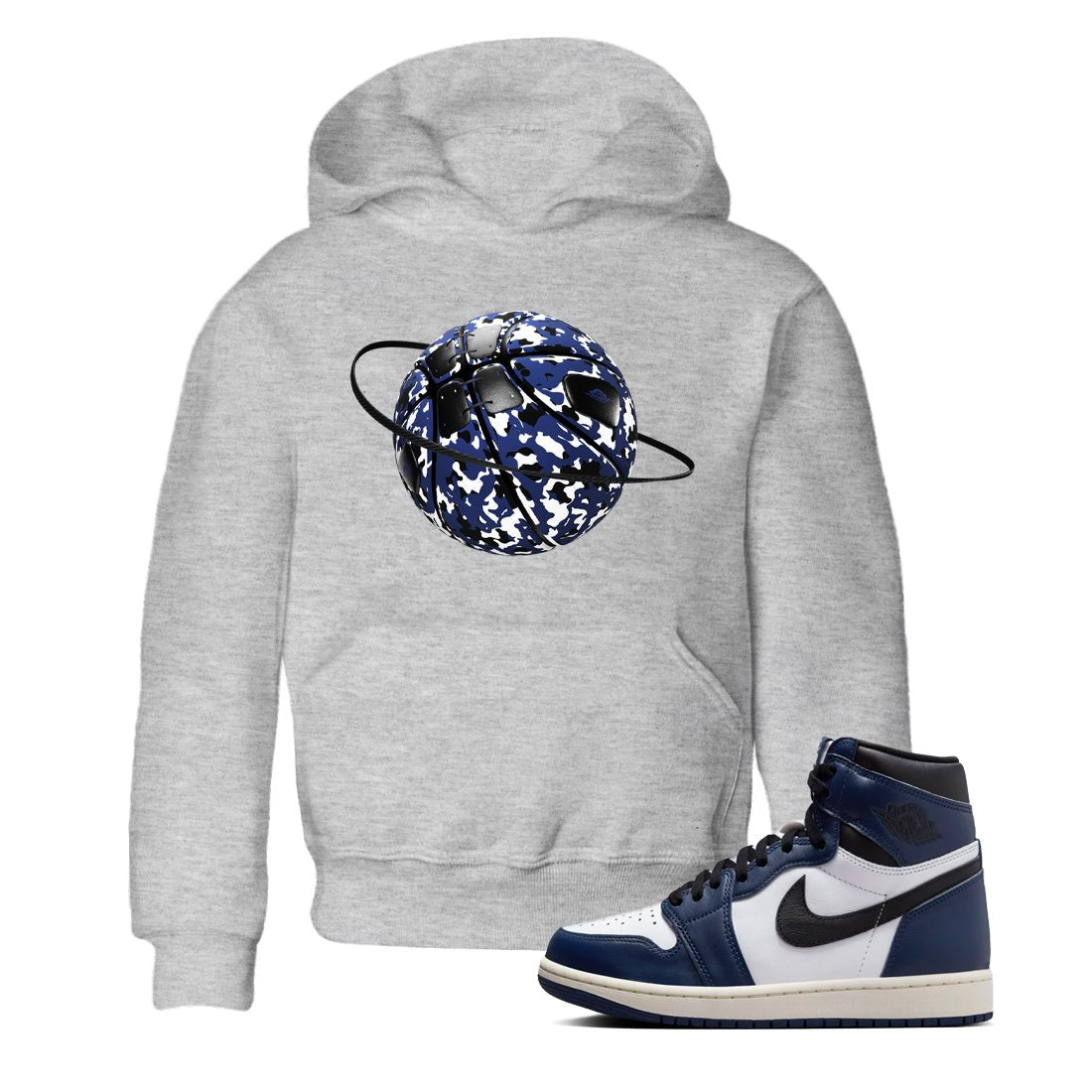 1s Midnight Navy shirts to match jordans Camo Basketball Planet sneaker match tees Air Jordan 1 Midnight Navy match shoes to clothes SNRT Sneaker Tees Youth Baby Heather Grey 1 tee