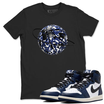 1s Midnight Navy shirts to match jordans Camo Basketball Planet sneaker match tees Air Jordan 1 Midnight Navy match shoes to clothes SNRT Sneaker Tees unisex cotton Black 1 shirts