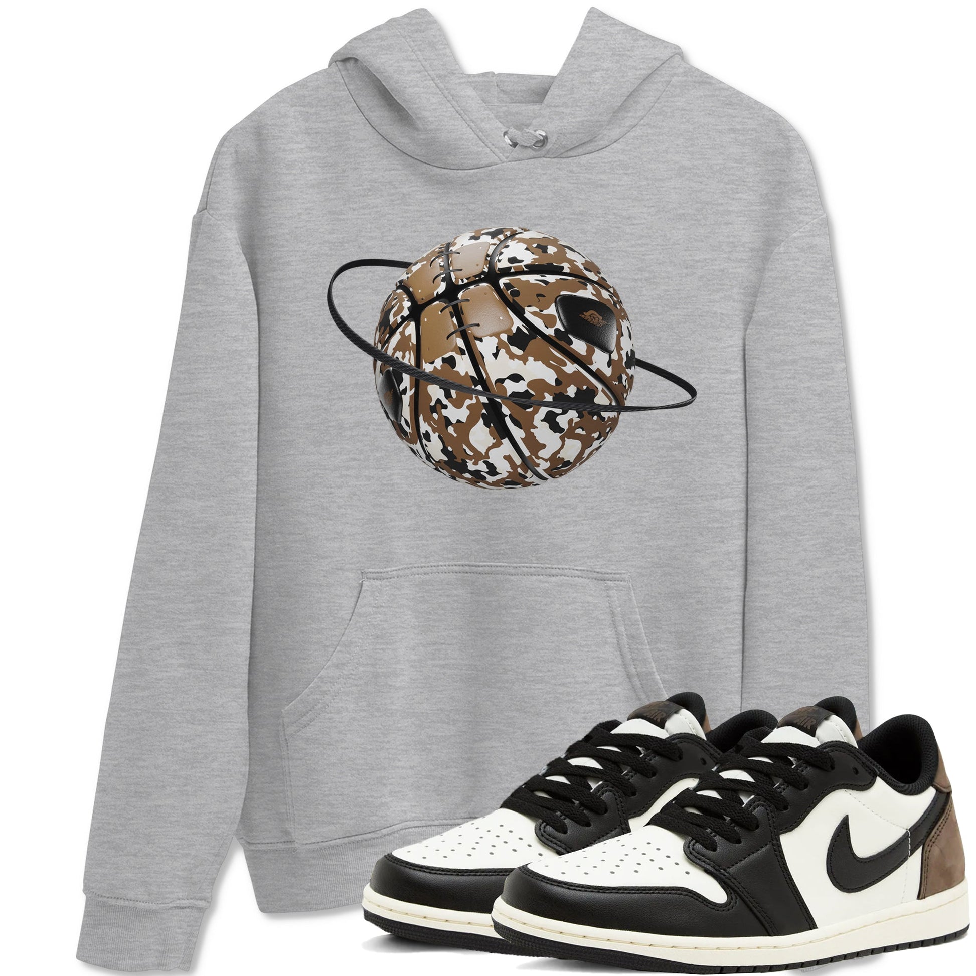 1s Low OG Mocha shirts to match jordans Camo Basketball Planet sneaker match tees Air Jordan 1 Mocha match shoes to clothes SNRT Sneaker Tees unisex cotton Heather Grey 1 shirts