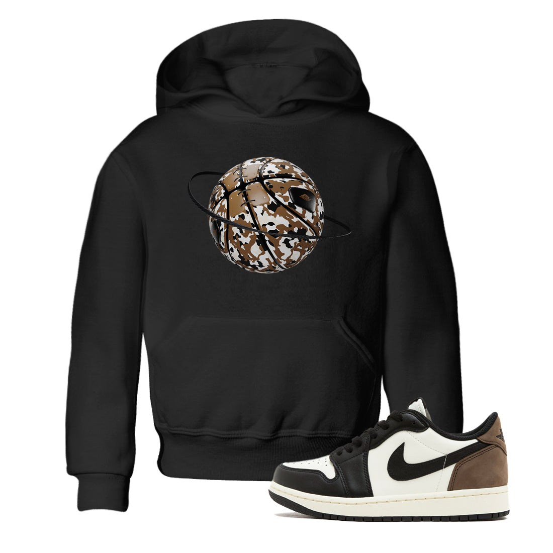 1s Low OG Mocha shirts to match jordans Camo Basketball Planet sneaker match tees Air Jordan 1 Mocha match shoes to clothes SNRT Sneaker Tees Youth Baby Black 1 tee