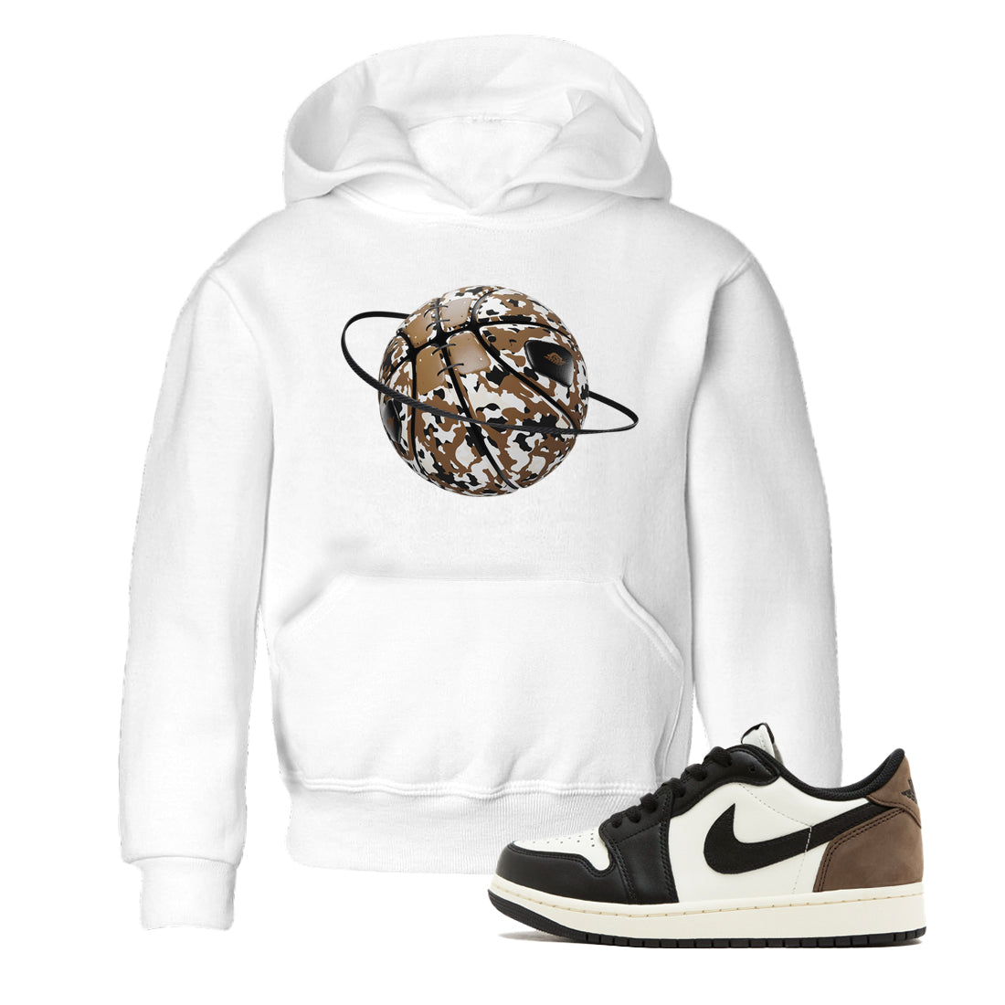 1s Low OG Mocha shirts to match jordans Camo Basketball Planet sneaker match tees Air Jordan 1 Mocha match shoes to clothes SNRT Sneaker Tees Youth Baby White 1 tee