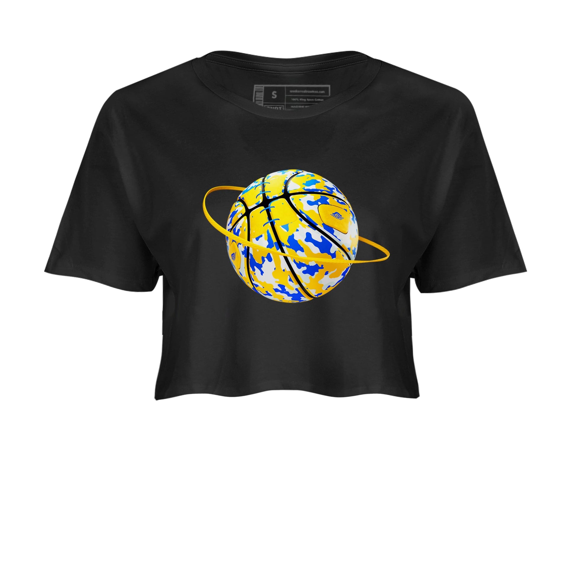 1s Travis Scott Canary shirt to match jordans Camo Basketball Planet sneaker tees Air Jordan 1 Travis Scott Canary SNRT Sneaker Release Tees Black 2 crop length shirt