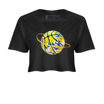 1s Travis Scott Canary shirt to match jordans Camo Basketball Planet sneaker tees Air Jordan 1 Travis Scott Canary SNRT Sneaker Release Tees Black 2 crop length shirt
