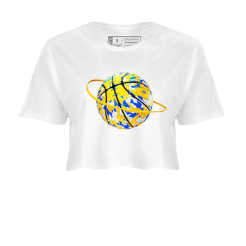 1s Travis Scott Canary shirt to match jordans Camo Basketball Planet sneaker tees Air Jordan 1 Travis Scott Canary SNRT Sneaker Release Tees White 2 crop length shirt