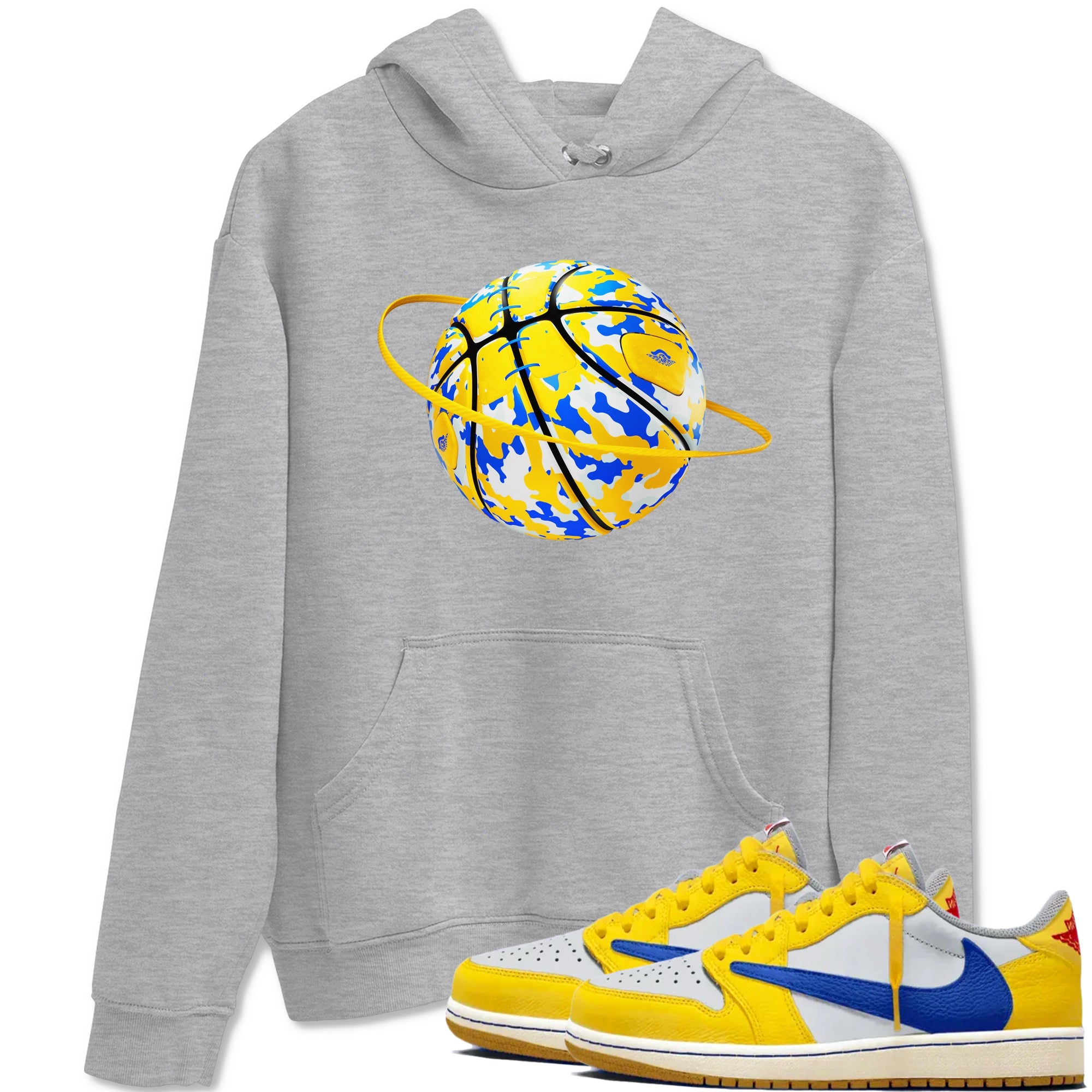 1s Travis Scott Canary shirt to match jordans Camo Basketball Planet sneaker tees Air Jordan 1 Travis Scott Canary SNRT Sneaker Release Tees unisex cotton Heather Grey 1 crew neck shirt