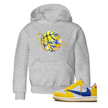 1s Travis Scott Canary shirt to match jordans Camo Basketball Planet sneaker tees Air Jordan 1 Travis Scott Canary SNRT sneaker release tees baby toddler Heather Grey 1 cotton Shirt