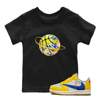 1s Travis Scott Canary shirt to match jordans Camo Basketball Planet sneaker tees Air Jordan 1 Travis Scott Canary SNRT sneaker release tees baby toddler Black 1 cotton Shirt