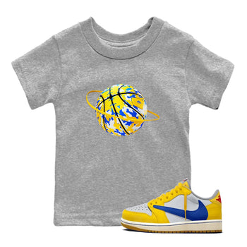 1s Travis Scott Canary shirt to match jordans Camo Basketball Planet sneaker tees Air Jordan 1 Travis Scott Canary SNRT sneaker release tees baby toddler Heather Grey 1 cotton Shirt