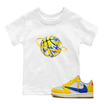 1s Travis Scott Canary shirt to match jordans Camo Basketball Planet sneaker tees Air Jordan 1 Travis Scott Canary SNRT sneaker release tees baby toddler White 1 cotton Shirt