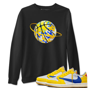 1s Travis Scott Canary shirt to match jordans Camo Basketball Planet sneaker tees Air Jordan 1 Travis Scott Canary SNRT Sneaker Release Tees unisex cotton Black 1 crew neck shirt