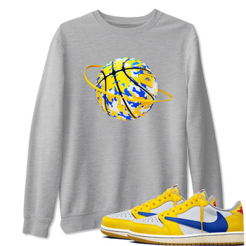 1s Travis Scott Canary shirt to match jordans Camo Basketball Planet sneaker tees Air Jordan 1 Travis Scott Canary SNRT Sneaker Release Tees unisex cotton Heather Grey 1 crew neck shirt