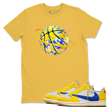 1s Travis Scott Canary shirt to match jordans Camo Basketball Planet sneaker tees Air Jordan 1 Travis Scott Canary SNRT Sneaker Release Tees unisex cotton Daisy 1 crew neck shirt