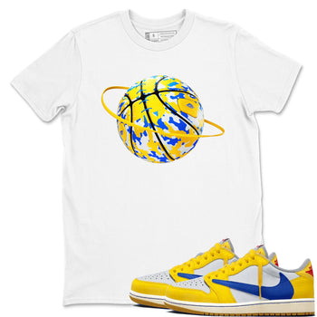 1s Travis Scott Canary shirt to match jordans Camo Basketball Planet sneaker tees Air Jordan 1 Travis Scott Canary SNRT Sneaker Release Tees unisex cotton White 1 crew neck shirt