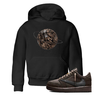 Air Jordan 1 Travis Scott Velvet Brown shirts to match jordans Camo Basketball Planet sneaker match tees Travis Scott x Air Jordan 1 Low OG Velvet Brown best t shirts to wear with jordans SNRT Sneaker Tees Youth Baby Black 1 tee