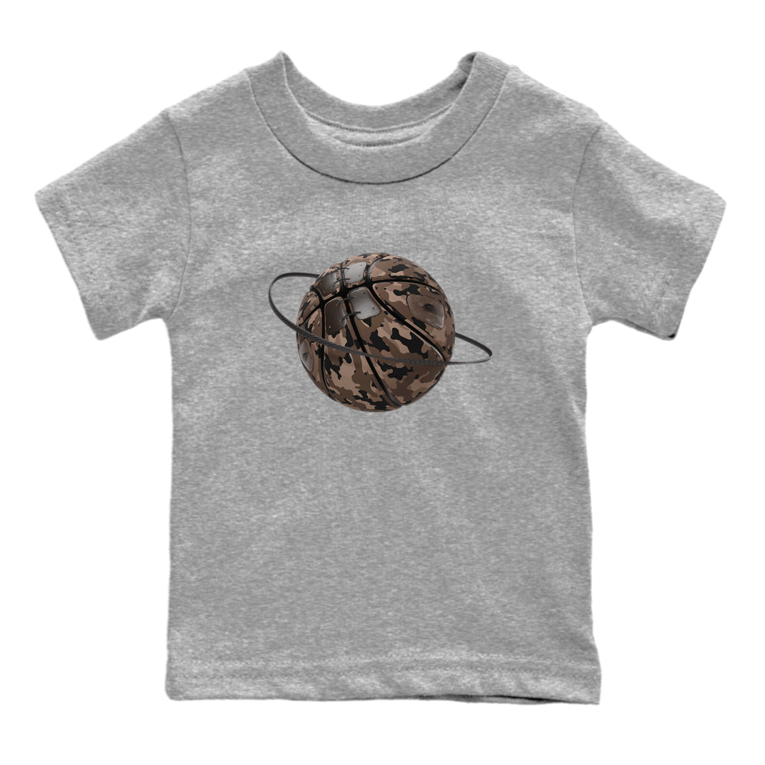 Air Jordan 1 Travis Scott Velvet Brown shirts to match jordans Camo Basketball Planet sneaker match tees Travis Scott x Air Jordan 1 Low OG Velvet Brown best t shirts to wear with jordans SNRT Sneaker Tees Youth Baby Heather Grey 2 tee