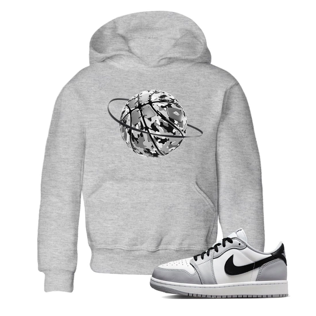 1s Wolf Grey shirts to match jordans Camo Basketball Planet sneaker match tees Air Jordan 1 Wolf Grey SNRT Sneaker Tees streetwear brand Baby and Youth Heather Grey 1 cotton tee