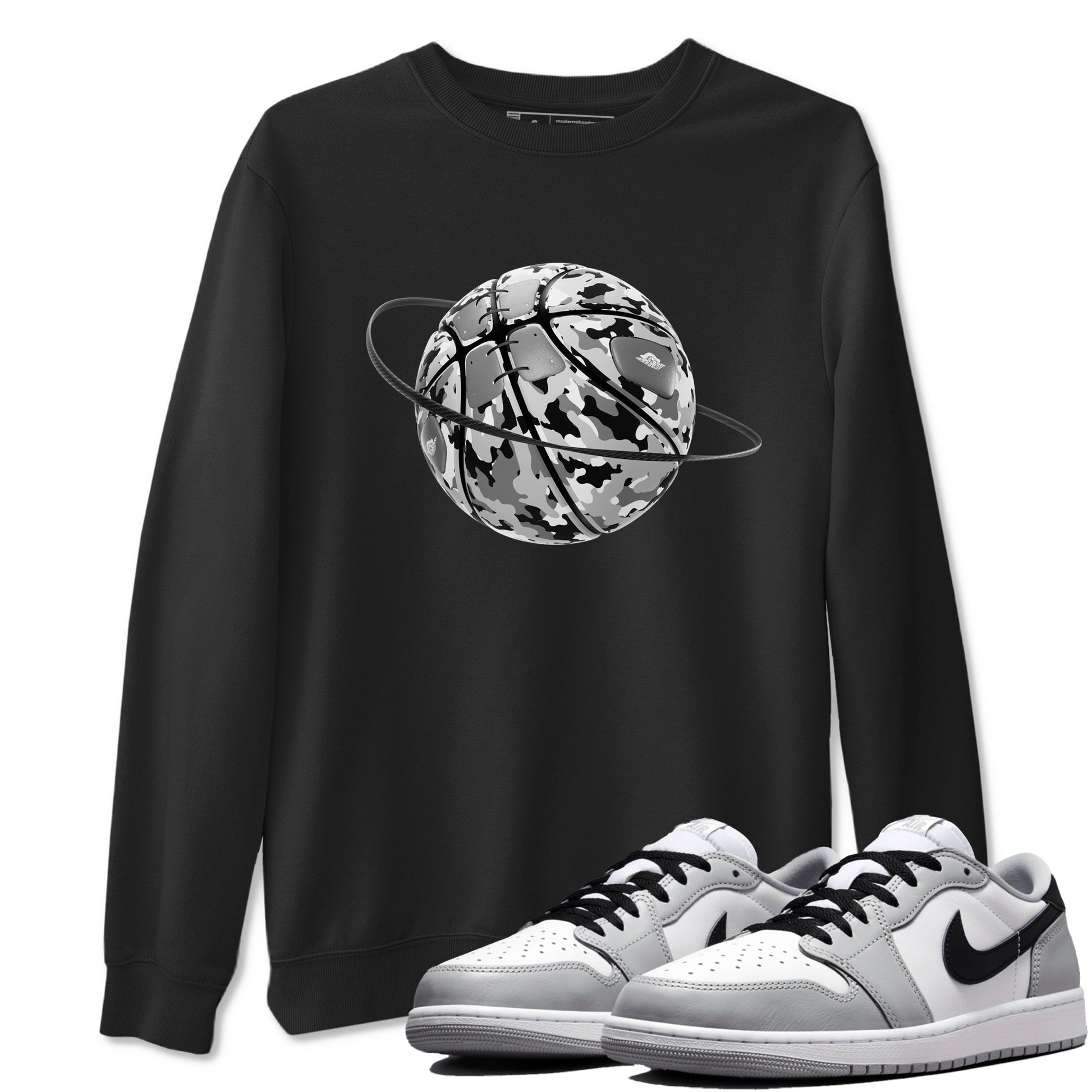 1s Wolf Grey shirts to match jordans Camo Basketball Planet sneaker match tees Air Jordan 1 Wolf Grey SNRT Sneaker Tees streetwear brand Black 1 unisex cotton tee